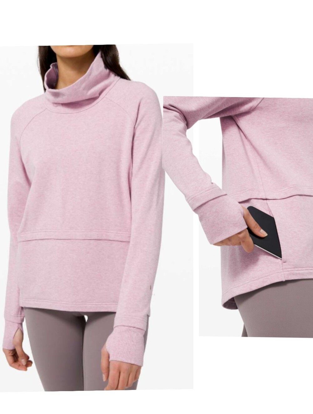 Lululemon Find Your Unwind Pullover Cowl Neck Fleece Heathered Pink Taupe 6 EUC
